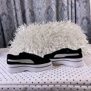 Puma Deva Suede Women Sneakers - Black/Marshmallow Trim, Size 8.5